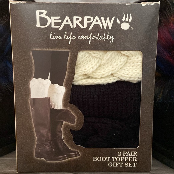 BearPaw Other - BEARPAW 2 Pair Boot Topper, Black, Ivory, One Size Fits Most